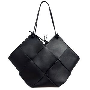 Bob Ore Black Contexture Leather Tote With Removable Suede Compartment Bag
